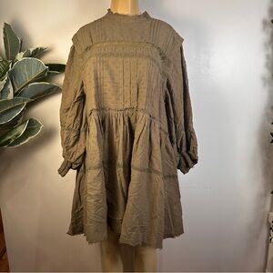 Anthropologie Pilcro Long Sleeve Mock Neck Dress Sz M Lace Loose Brown Swiss Dot